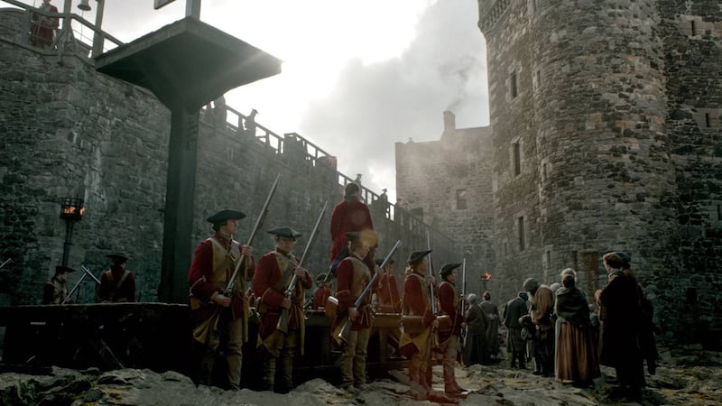 Blackness Castle seen during a scene from season 1 of Outlander.