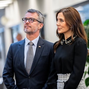 Crown Prince Frederik and Crown Princess Mary of Denmark look on during their visit at the University of Copenhagen, Denmark, November 7, 2023.