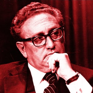 An illustration including a photo of Henry Kissinger