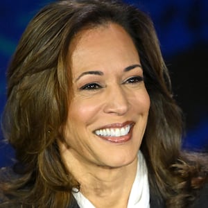 US Vice President and Democratic presidential candidate Kamala Harris smiles during a presidential debate