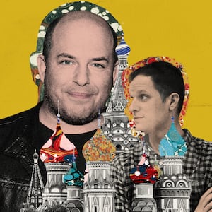 Photo illustration of Brian Stelter and Evan Gershkovich