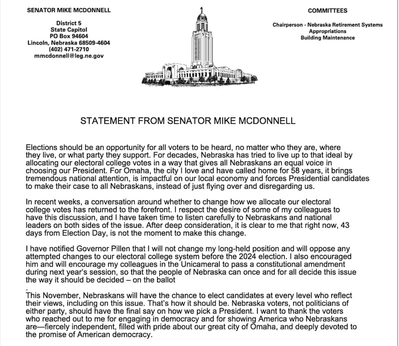 A statement shared by Mike McDonnell on Monday.