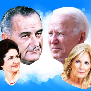 A photo illustration of LBJ, Lady Bird, President Joe Biden, and Jill Biden.