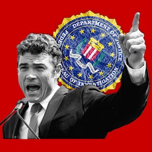 A photo illustration of Joe Kent and the FBI seal.