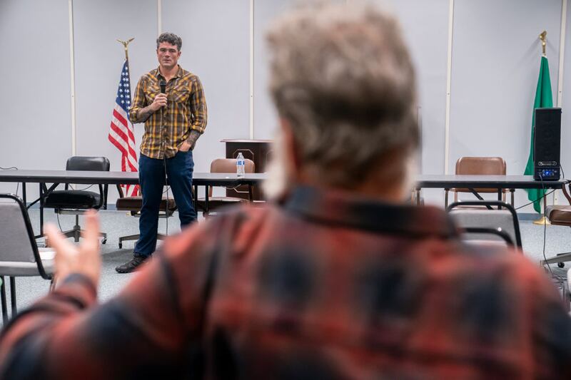 Republican Congressional candidate Joe Kent speaks at a campaign event