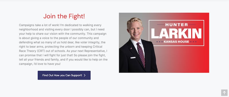 A screenshot of Hunter Larkin’s campaign website