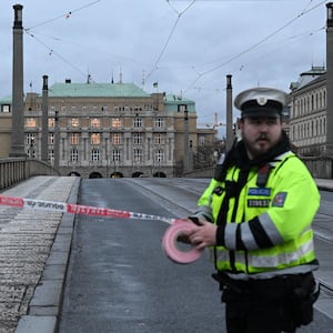 Photograph of a police officer in Prague, Czech Republic