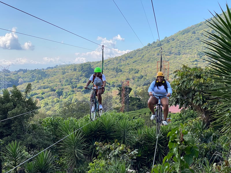 Zip-lining on a bike in El Salvador.