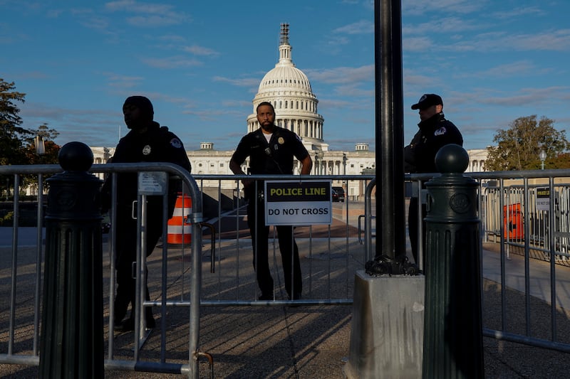 U.S. Capitol Police officers work at a checkpoint of the U.S. Capitol in Washington, U.S. October 18, 2023.