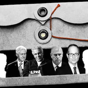 An illustration including photos of former U.S President Bill Clinton, Jeffrey Epstein, Prince Andrew, and billionaire Glenn Dubin