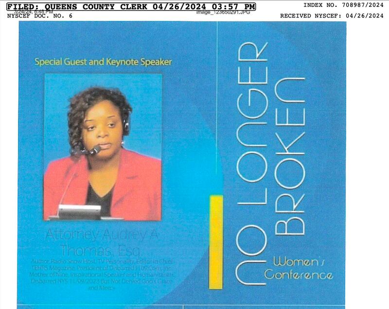 A screenshot of a flyer announcing Audrey Thomas’ speaking engagement in Colorado Springs.