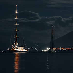 The Bayesian photographed from shore at night