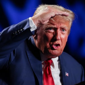 Former President and Republican candidate Donald Trump makes a keynote speech at a Republican fundraising dinner in Columbia, South Carolina.