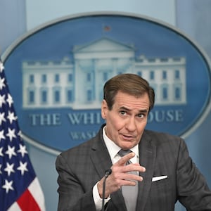 National Security Council Coordinator for Strategic Communications John Kirby speaks during the daily briefing in the Brady Briefing Room