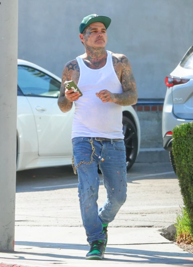 Seth Binzer aka Shifty Shellshock is seen out and about on August 21, 2023 in West Hollywood, California. 