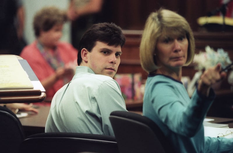 Lyle Menendez glances back during a court session.