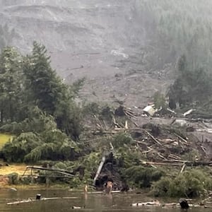 The aftermath of a landslide in Wrangell, Alaska on Tuesday, Nov. 21, 2023.