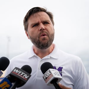 Republican vice presidential nominee, U.S. Sen. J.D. Vance (R-OH) speaks with media at the airport before he departs on September 14, 2024 in Greenville, North Carolina.