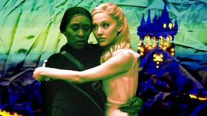 A photo illustration of Cynthia Erivo and Ariana Grande in Wicked.