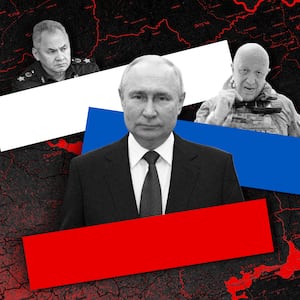 A photo illustration of President Putin, Prigozhin of Wagner, and Sergei Shoigu