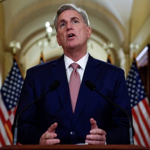 U.S. House Speaker Kevin McCarthy (R-CA) delivers remarks on the debt ceiling.