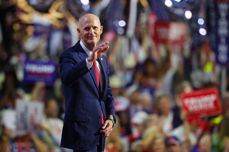 U.S. Senator Rick Scott (R-FL) speaks on Day 2 of the 2024 Republican National Convention (RNC), at the Fiserv Forum in Milwaukee, Wisconsin, U.S., July 16, 2024.