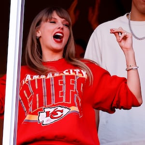 Taylor Swift and Brittany Mahomes celebrate a touchdown during the second quarter of the game between the Kansas City Chiefs and the Los Angeles Chargers