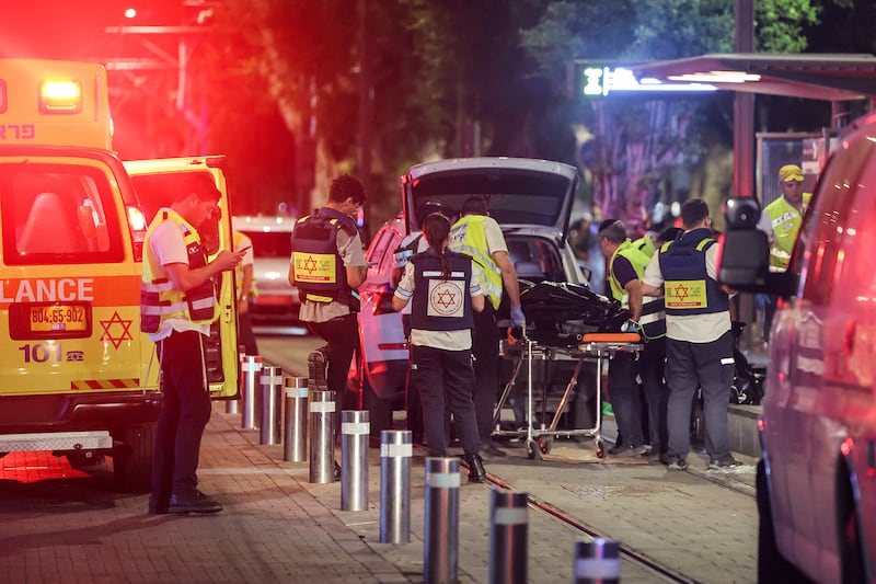 The scene of a shooting at the Ehrlich station of the Tel Aviv Light Rail in Jaffa south of Tel Aviv, Israel.