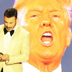 A photo illustration of Jimmy Kimmel and Donald Trump.