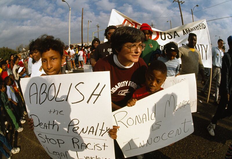 Anti-death penalty activist sister Helen Prejean outside the Angola penitentiary, one of the largest prisons in the world with more than 5,000 inmates.