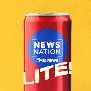 A photo illustration of a red can labeled “News Nation: Fox News Lite!”