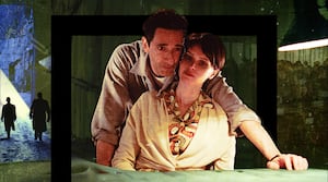 A photo illustration of Adrien Brody and Felicity Jones in The Brualist.