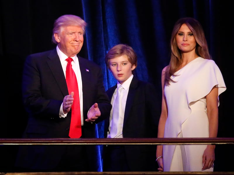 Donald Trump, Barron Trump, Melania Trump in 2016