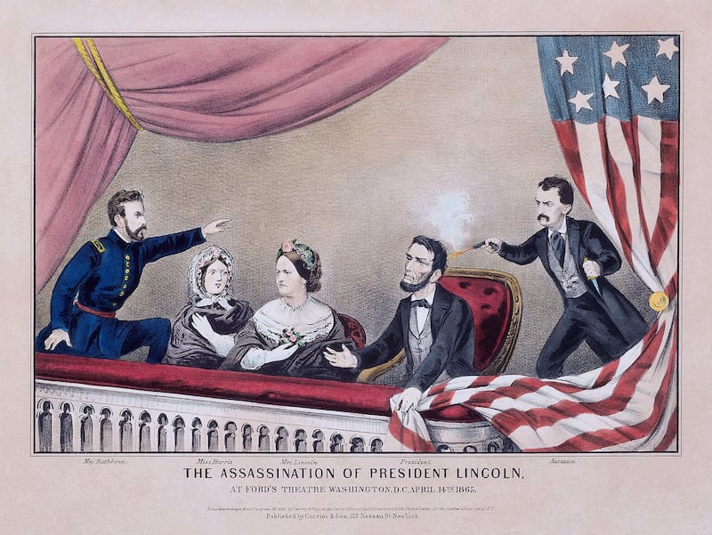 A lithograph of the assassination of Lincoln by John Wilkes Booth