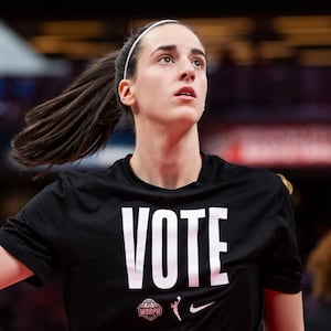 Caitlin Clark during warm-ups prior to the game against the Atlanta Dream at Gainbridge Fieldhouse on Sept. 8, 2024, in Indianapolis, Indiana.