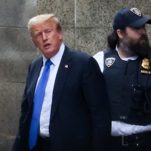 Former U.S. President Donald Trump departs following the verdict in his trial over charges that he falsified business records.