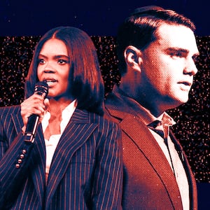 A photo illustration of Candace Owens and Ben Shapiro.