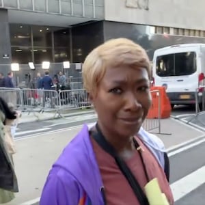 MSNBC host Joy Reid confronts a right-wing troll outside Donald Trump’s New York City trial. 