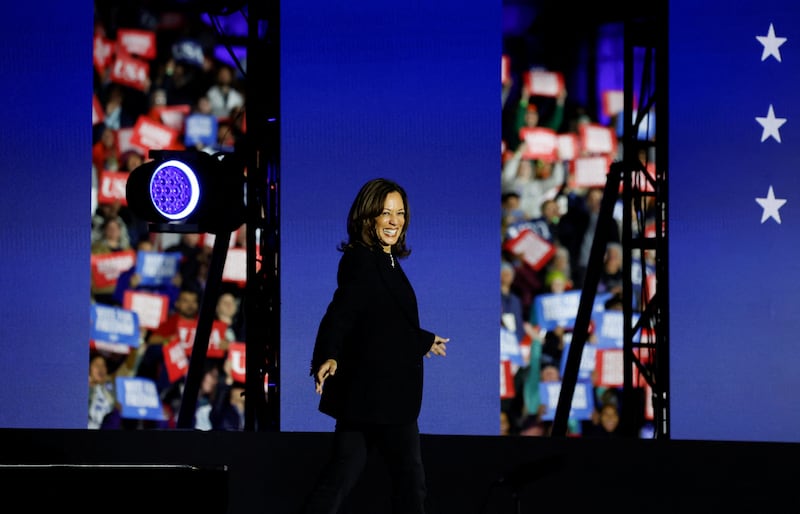 Kamala Harris walks on stage at her final campaign rally.