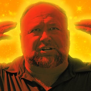 A photo illustration of Alex Jones.