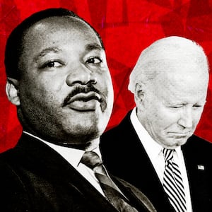 A photo illustration of Martin Luther King Jr. and President Joe Biden.