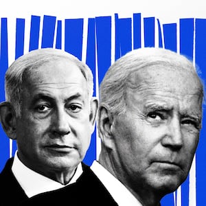 An illustration including Prime Minister Benjamin Netanyahu and U.S President Joe Biden