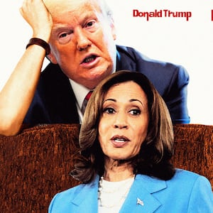 A photo illustration showing Donald Trump and Kamala Harris as the main characters in the 10 Things I Hate About You movie poster.