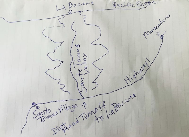 A picture of the map Randy Dible drew out 