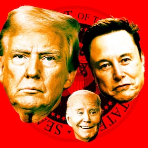 A photo illustration of Donald Trump, Joe Biden, and Elon Musk.