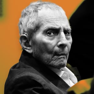 An illustration including a photo of Robert Durst