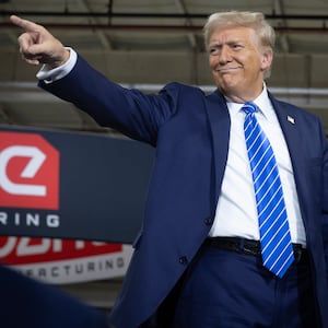 Republican presidential nominee, former U.S. President Donald Trump leaves a campaign event at Dane Manufacturing on October 01, 2024 in Waunakee, Wisconsin.