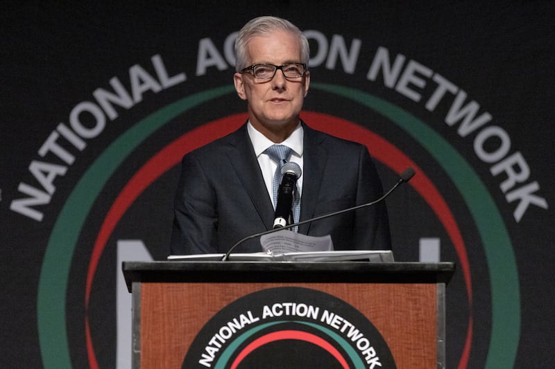 U.S. Secretary of Veterans Affairs Denis McDonough speaks during the National Action Network National Convention in New York, U.S., April 12, 2023.