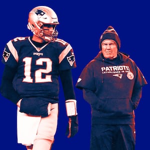 An illustration of Tom Brady and Bill Belichick