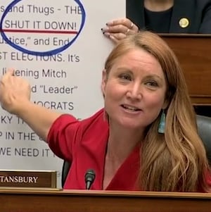 Rep. Melanie Stansbury (D-NM) speaks at Thursday's House impeachment inquiry hearing.